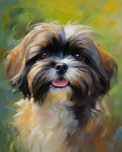 Malen nach Zahlen Erwachsene,Shih Tzu,DIY Malen nach Zahlen für Erwachsene, Malset mit Leinwand und Pinsel,40 x 50 cm,Rahmenlos von ZMHZMY