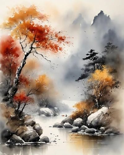 Malen nach Zahlen Erwachsene - DIY Malen Nach Zahlen Landschafts-, Tusche- und Aquarellmalerei -Vorgedruckt Leinwand-Ölgemälde Geschenk für Erwachsene Kits Home Haus Dekor,40x50cm Malen nach Zahlen Erwachsene - DIY Malen Nach Zahlen Landschafts-, Tusche- und Aquarellmalerei -Vorgedruckt Leinwand-Ölgemälde Geschenk für Erwachsene Kits Home Haus Dekor,40x50cm von ZMHZMY