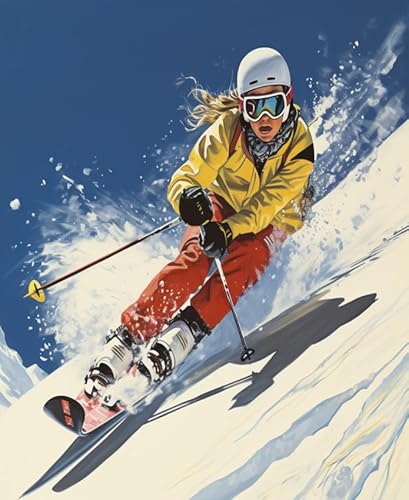 Malen nach Zahlen für Erwachsene, Anfänger,Alpines Skifahren,digitales Kunstzubehör, Zahlenmalerei, DIY-Geschenke, Kunsthandwerk, 40x50cm von ZMHZMY