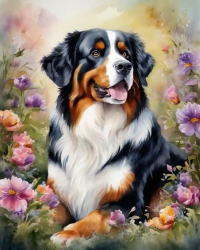 Malen nach Zahlen für Erwachsene,Anfänger auf Leinwand,Berner Sennenhund auf Blumenrasen,handgefertigtes Ölgemälde-Set für die Wanddekoration zu Hause 40x50 cm Malen nach Zahlen für Erwachsene,Anfänger auf Leinwand,Berner Sennenhund auf Blumenrasen,handgefertigtes Ölgemälde-Set für die Wanddekoration zu Hause 40x50 cm von ZMHZMY