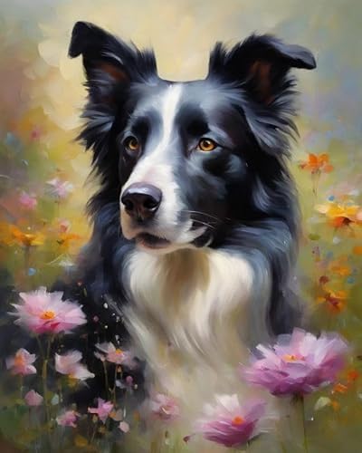 Malen sie nach Nummer kit Border Collie und Blumen Malen nach Zahlen DIY Ölgemälde Leinwand drucken Wandkunst Home Decoration, Acrylpigment für Gemälde,40x50cm Malen sie nach Nummer kit Border Collie und Blumen Malen nach Zahlen DIY Ölgemälde Leinwand drucken Wandkunst Home Decoration, Acrylpigment für Gemälde,40x50cm von ZMHZMY