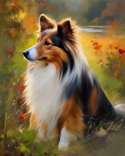 Malen sie nach Nummer kit Shetland-Schäferhund und Blumen Malen nach Zahlen DIY Ölgemälde Leinwand drucken Wandkunst Home Decoration, Acrylpigment für Gemälde,40x50cm Malen sie nach Nummer kit Shetland-Schäferhund und Blumen Malen nach Zahlen DIY Ölgemälde Leinwand drucken Wandkunst Home Decoration, Acrylpigment für Gemälde,40x50cm von ZMHZMY