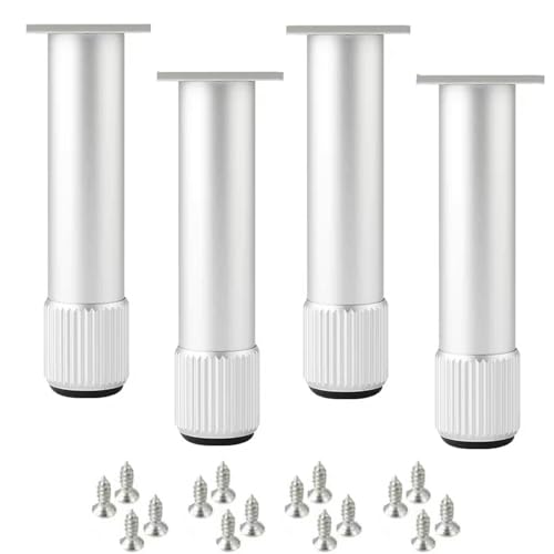 ZMJGLL 4 STÜCKE Möbelbeine, Möbelfuß aus Aluminiumlegierung, verstellbare DIY-Metallbeine, verstellbare Höhe 0-10 mm Tischfüße, für TV-Schränke, Badezimmerschränke von ZMJGLL