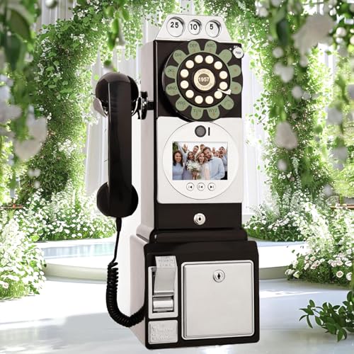 ZMJGLL Video-Gästebuch-Hochzeitstelefon 1080p, Video-Audio-Gästebuch 32g SD-Karte, antikes Telefon-Ornament mit Objektivaufnahme für eine Vielzahl von unvergesslichen Partys (Black) von ZMJGLL