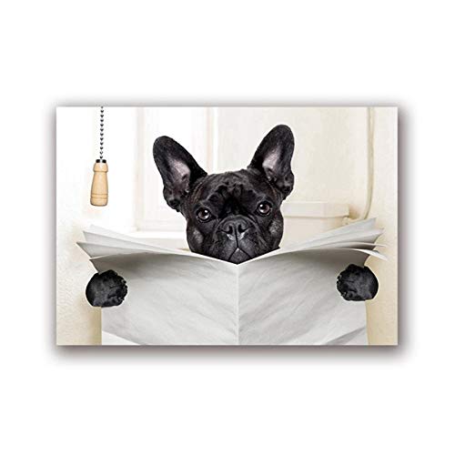 ZMK-720 Wandkunst Hund Lesen Zeitung Toilette Wandkunst Leinwand Poster Lustige Hund Malerei Wandbild Home Badezimmer Dekor Hunde Liebhaber Geschenk @ 30X40_cm_No_Frame_Ph von ZMK-720