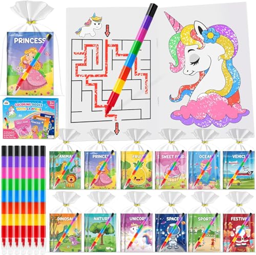 ZMLM 24 Stück Mini Malbuch Kinder Mitgebsel, Mini Malbücher Ausmalbücher Party Mitgebsel mit 24 Buntstifte für Kinder DIY Kunst mit Tiere Obst Ozean Einhorn Dinosaurier Prinzessin Lustig Mustern ZMLM 24 Stück Mini Malbuch Kinder Mitgebsel, Mini Malbücher Ausmalbücher Party Mitgebsel mit 24 Buntstifte für Kinder DIY Kunst mit Tiere Obst Ozean Einhorn Dinosaurier Prinzessin Lustig Mustern von ZMLM
