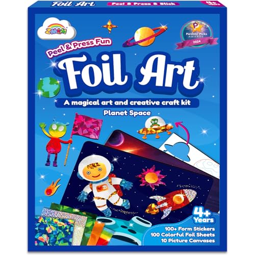 ZMLM Kunst Bastelaktivität Kinder, Folienspaß Sticker Bastelkoffer DIY Färben Aktivität für Geschenk Mädchen im Alter von 3–9 Jahren Partybevorzugungs-Bastelbedarf für Kinder (Planeten) von ZMLM
