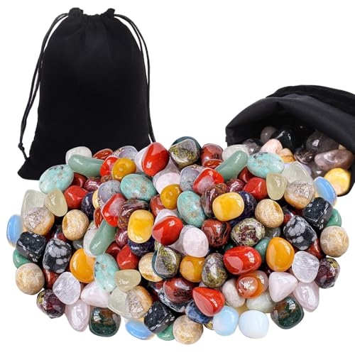 Edelstein Set für Kinder 2-3cm Bunter Natürliche Trommelsteine Edelsteine Glückssteine mit Schwarzen Stoffsack Verschiedenen Form Halbedelstein Set für Kinder für Edelsteinspiel zur Schatzsuche von ZMNVHJ