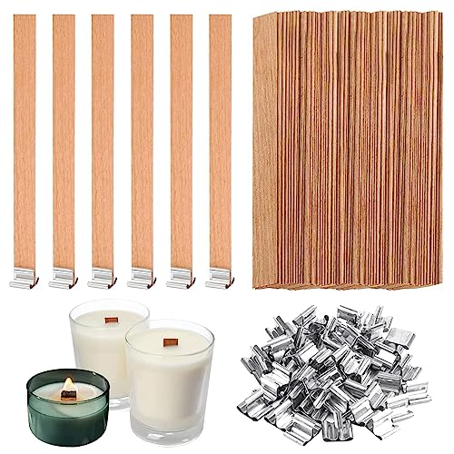 ZMNVHJ 50 Stück Holzdochte für Kerzen Kerzendochte für Kerzen Kerzendocht Holz Holzdocht Kerze mit 50 Metallfüßen 13 x 130mm Für die handwerkliche Kerzenherstellung Umweltfreundliche Rauchfreie von ZMNVHJ