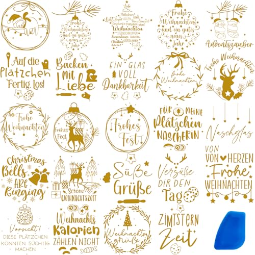 ZMRU 24 Blatt Vintage-Weihnachts-Transfers zum Basteln, Reiben auf Transfers Weihnachten für Holzscheiben, Möbelaufkleber, Glas, Leder, Leinwand, Stoffprojekte, 7,6 x 7,6 cm (warme Feiertage) von ZMRU