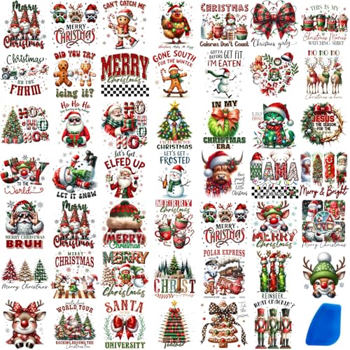 ZMRU 48 Blatt Vintage-Weihnachts-Transfers zum Basteln, Reiben auf Transfers aus Holz, Kugeln, Urlaubsdekoration, Ornamente, 6,3 x 6,3 cm von ZMRU