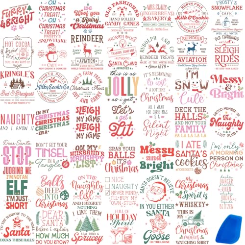 ZMRU 48 Blatt Vintage-Weihnachts-Transfers zum Basteln, Reiben auf Transfers aus Holz, Kugeln, Urlaubsdekoration, Ornamente, 6,3 x 6,3 cm von ZMRU
