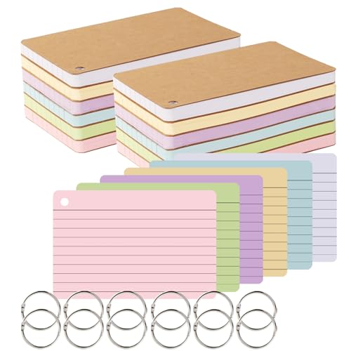 zmybcpack 12 Stück linierte Karteikarten, 10,2 x 15,2 cm, 720 Stück, farbige, linierte Karteikarten mit Ringen, Notizkarten, gelocht für Studium, Büro und Zuhause von ZMYBCPACK