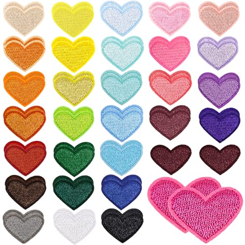 62 Stück bunte bestickte Aufnäher zum Aufbügeln in Herzen, Mini-Aufnäher aus Stoff, Herzen, bestickter Aufnäher für Kleidung, Kleid, Hose, Hüte, Rucksack 62 Stück bunte bestickte Aufnäher zum Aufbügeln in Herzen, Mini-Aufnäher aus Stoff, Herzen, bestickter Aufnäher für Kleidung, Kleid, Hose, Hüte, Rucksack von ZNBSIXP