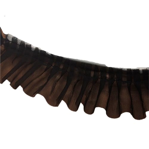 RüSchenbesatz Doppellagiger Mesh-Plissee-Spitzenstoff, DIY-handgefertigte Puppenkleider, Röcke, Kostüme, vielseitige Accessoires, Rand mit Rüschenbesatz FüR NäHen Kleid Diy Hochzeitskleid(Black) von ZNJAMN