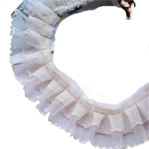 RüSchenbesatz Doppelschichten Himmelblau Rosa Mesh Stickerei Rüschen Spitzenbesatz Kleid Kragen Manschetten DIY Nähen Dekor FüR NäHen Kleid Diy Hochzeitskleid(Beige) von ZNJAMN