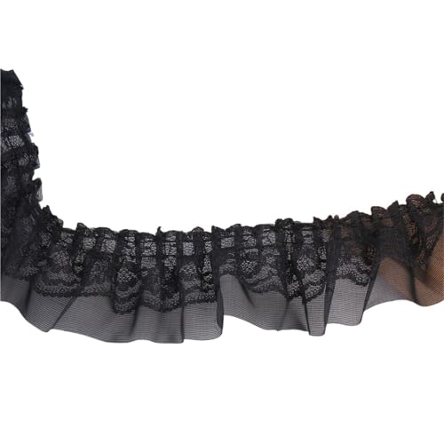 RüSchenbesatz Doppelschichten Plissee Chiffon Spitze Rüschenbesatz Flauschiges Kleid Pettiskirt Vorhänge Spleißen Tuch Nähen Deocration FüR NäHen Kleid Diy Hochzeitskleid(Black) von ZNJAMN