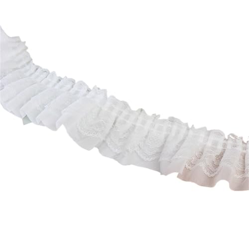RüSchenbesatz Doppelschichten gekräuselten Chiffon Lace Trim Stoff Nähen Handwerk Hochzeit Braut Kleid Party Kleidung Dekor FüR NäHen Kleid Diy Hochzeitskleid(WHITE) von ZNJAMN