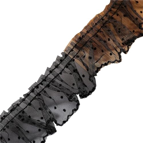 RüSchenbesatz Plissee Mesh Stoff Polka Dot Stickerei Spitze Band Rüschen Trim Puppen Kleid Kragen DIY Nähzubehör FüR NäHen Kleid Diy Hochzeitskleid(Black) von ZNJAMN