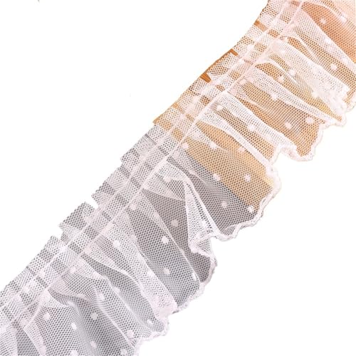 RüSchenbesatz Plissee Mesh Stoff Polka Dot Stickerei Spitze Band Rüschen Trim Puppen Kleid Kragen DIY Nähzubehör FüR NäHen Kleid Diy Hochzeitskleid(WHITE) von ZNJAMN