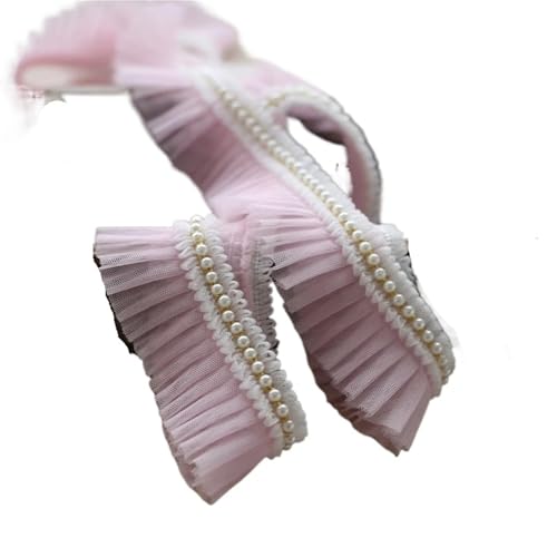 RüSchenbesatz Viele Farben Plissee Perlen Rüschen Spitze Stoff Zubehör DIY Hut Kleidung Rock Nähmaterial Puppe Wiege Spielzeug Dekoration FüR NäHen Kleid Diy Hochzeitskleid(Pink) von ZNJAMN