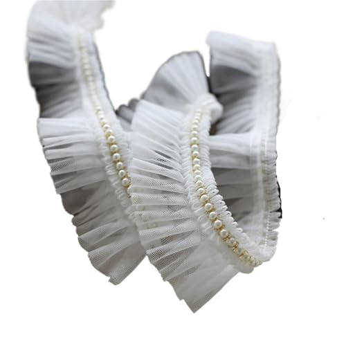 RüSchenbesatz Viele Farben Plissee Perlen Rüschen Spitze Stoff Zubehör DIY Hut Kleidung Rock Nähmaterial Puppe Wiege Spielzeug Dekoration FüR NäHen Kleid Diy Hochzeitskleid(White) von ZNJAMN