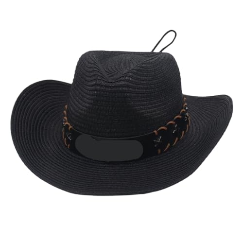 ZNJAMN Zylinder Fedora-Hut mit breiter Krempe und Lederband for Damen Herren, Unisex, Jazzhut, Sommer-Sonnenhut for Strandpartys Reisen FüR Party(Black) von ZNJAMN