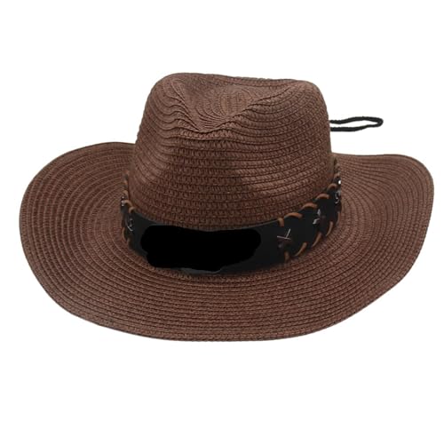 ZNJAMN Zylinder Fedora-Hut mit breiter Krempe und Lederband for Damen Herren, Unisex, Jazzhut, Sommer-Sonnenhut for Strandpartys Reisen FüR Party(Brown) von ZNJAMN