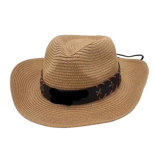 ZNJAMN Zylinder Fedora-Hut mit breiter Krempe und Lederband for Damen Herren, Unisex, Jazzhut, Sommer-Sonnenhut for Strandpartys Reisen FüR Party(Light brown) von ZNJAMN