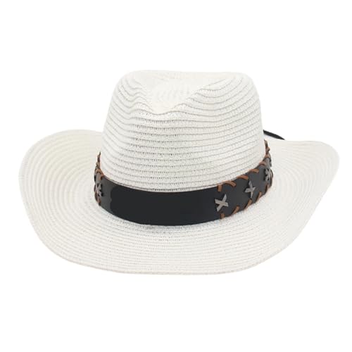 ZNJAMN Zylinder Fedora-Hut mit breiter Krempe und Lederband for Damen Herren, Unisex, Jazzhut, Sommer-Sonnenhut for Strandpartys Reisen FüR Party(WHITE) von ZNJAMN