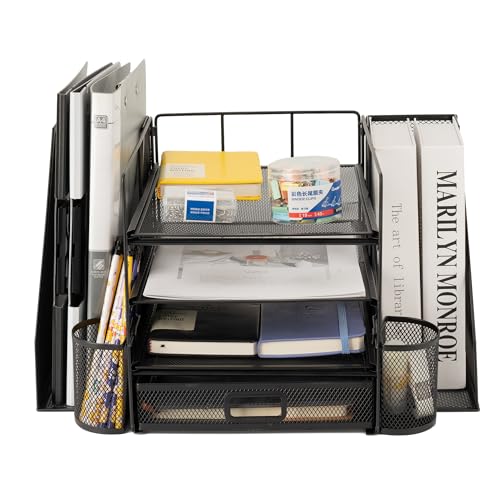 Netz-Schreibtisch-Organizer mit Aktenhalter, 4-stufiger Schreibtisch-Akten-Organizer mit Zeitschriftenhalter, Netz-Papier-Briefablage-Organizer mit Schiebeschubladen und Stifthalter für Bürobedarf Netz-Schreibtisch-Organizer mit Aktenhalter, 4-stufiger Schreibtisch-Akten-Organizer mit Zeitschriftenhalter, Netz-Papier-Briefablage-Organizer mit Schiebeschubladen und Stifthalter für Bürobedarf von ZNMYDMT