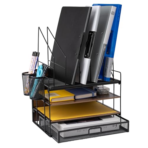 ZNMYDMT Schreibtisch-Organizer mit 4 Etagen und Zubehör, Papier-Briefablage, Vintage-Holz-Schreibtisch-Organizer mit 5 vertikalen Aktenhaltern und 2 Stifthaltern für Schule, Zuhause, Büro ZNMYDMT Schreibtisch-Organizer mit 4 Etagen und Zubehör, Papier-Briefablage, Vintage-Holz-Schreibtisch-Organizer mit 5 vertikalen Aktenhaltern und 2 Stifthaltern für Schule, Zuhause, Büro von ZNMYDMT