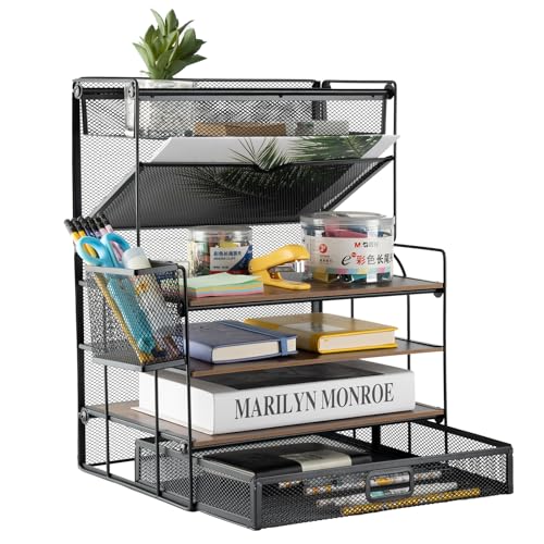 ZNMYDMT Schreibtisch-Organizer mit 4 Etagen und Zubehör, Papier-Briefablage, Vintage-Holz-Schreibtisch-Organizer mit Schreibwarenablage und Stifthaltern für Schule, Zuhause, Büro ZNMYDMT Schreibtisch-Organizer mit 4 Etagen und Zubehör, Papier-Briefablage, Vintage-Holz-Schreibtisch-Organizer mit Schreibwarenablage und Stifthaltern für Schule, Zuhause, Büro von ZNMYDMT