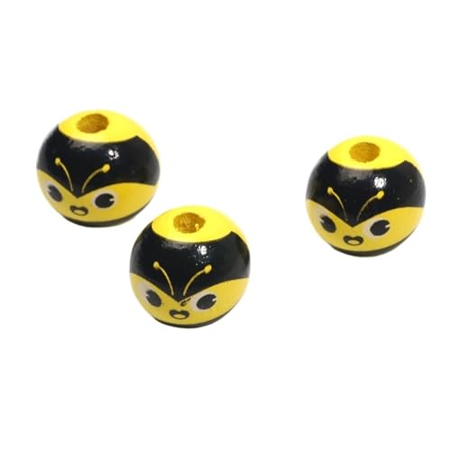 10 Stück 16 mm schöne runde Holzperlen mit Bienenmotiv, lose Abstandsperlen for die Schmuckherstellung, DIY-Armband, handgefertigte Accessoires Für Makramee Basteln von ZNTIHZ