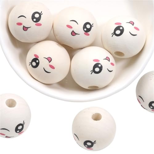 10 Stück natürliche Farbe, runde Holzperlen, süße Katzen-Lächeln-Gesichtsperlen for die Schmuckherstellung, DIY-Handarbeiten, Bastelzubehör Für Makramee Basteln(Color 12) von ZNTIHZ