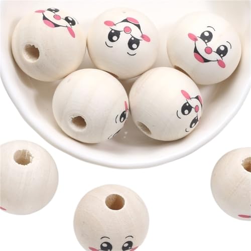 10 Stück natürliche Farbe, runde Holzperlen, süße Katzen-Lächeln-Gesichtsperlen for die Schmuckherstellung, DIY-Handarbeiten, Bastelzubehör Für Makramee Basteln(Color 7) von ZNTIHZ