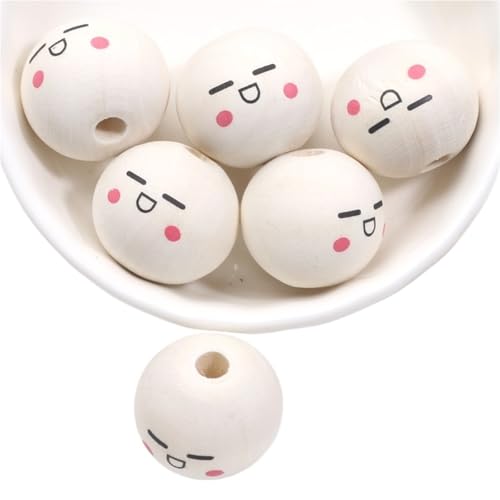 10 Stück natürliche Farbe, runde Holzperlen, süße Katzen-Lächeln-Gesichtsperlen for die Schmuckherstellung, DIY-Handarbeiten, Bastelzubehör Für Makramee Basteln(Color 8) von ZNTIHZ