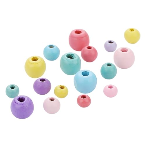 100 Stück bunte runde natürliche Holzperlen zur Schmuckherstellung mit großem Loch, lose Holz-Abstandshalterperlen for DIY-Armbänder und Halsketten Für Makramee Basteln(12mm) von ZNTIHZ