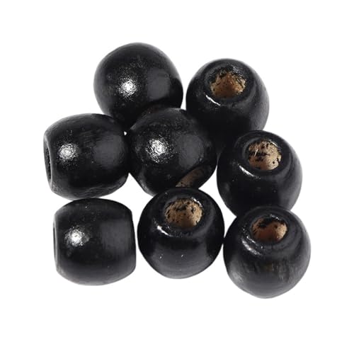 100 stücke Natürliche Holzperlen for Schmuckherstellung Großes Loch Holzperlen DIY Haarschmuck Handgefertigte Armbänder Halsketten Für Makramee Basteln(Black,9x10mm hole 4mm) von ZNTIHZ