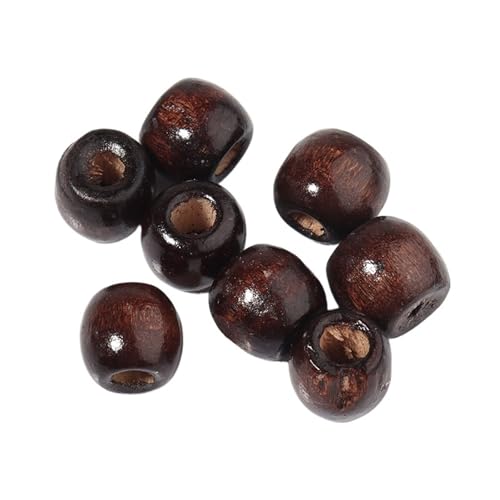 100 stücke Natürliche Holzperlen for Schmuckherstellung Großes Loch Holzperlen DIY Haarschmuck Handgefertigte Armbänder Halsketten Für Makramee Basteln(Dark brown,9x10mm hole 4mm) von ZNTIHZ