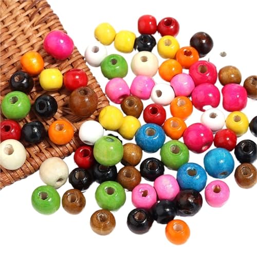 100 stücke Natürliche Holzperlen for Schmuckherstellung Großes Loch Holzperlen DIY Haarschmuck Handgefertigte Armbänder Halsketten Für Makramee Basteln(Mixed color,9x10mm hole 4mm) von ZNTIHZ