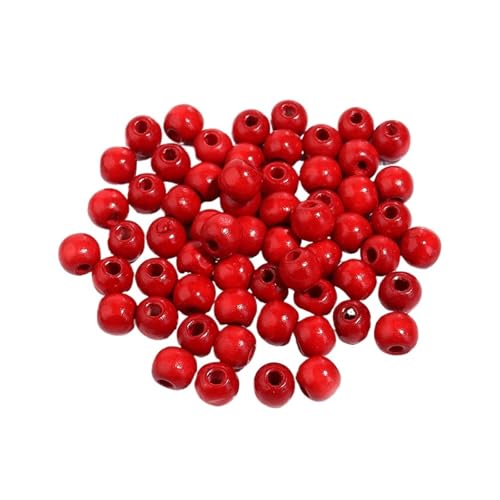 100 stücke Natürliche Holzperlen for Schmuckherstellung Großes Loch Holzperlen DIY Haarschmuck Handgefertigte Armbänder Halsketten Für Makramee Basteln(Red,9x10mm hole 4mm) von ZNTIHZ