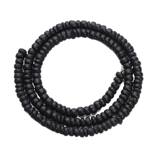 5/8/10 mm Oblate Naturholzperlen zur Schmuckherstellung, flache runde Holz-Raum-Gebetsperlen, Reifenkugel-String, Halskette, Armband Für Makramee Basteln(Black,10mm 330Pcs) von ZNTIHZ