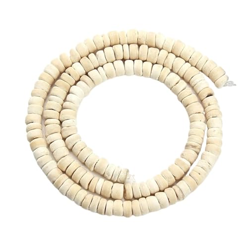 5/8/10 mm Oblate Naturholzperlen zur Schmuckherstellung, flache runde Holz-Raum-Gebetsperlen, Reifenkugel-String, Halskette, Armband Für Makramee Basteln(White,8mm 330Pcs) von ZNTIHZ