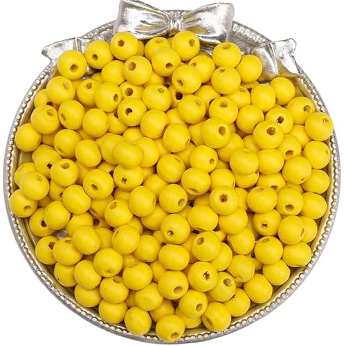 50–100 Stück einfarbige Holzperlen, lose Abstandshalter, runde Perlen for die Schmuckherstellung, DIY-Perlenarmbänder, Halskettenzubehör Für Makramee Basteln(Yellow 50pcs) von ZNTIHZ