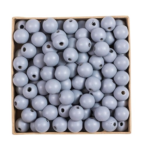 50 Stück natürliche Holzperlen, mehrere Farben, rund, for DIY-Handwerk, Holz, Armbänder, Halsketten, Schmuckzubehör Für Makramee Basteln(Light Grey) von ZNTIHZ