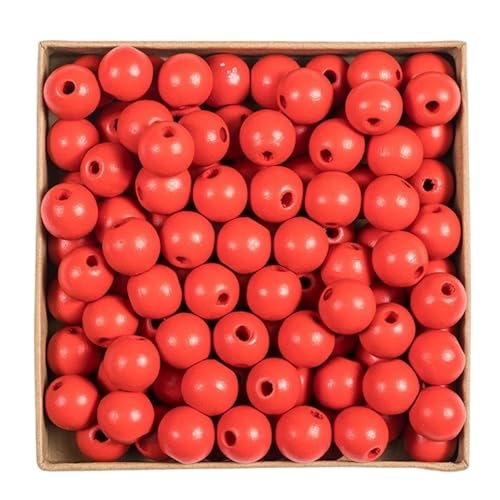 50 Stück natürliche Holzperlen, mehrere Farben, rund, for DIY-Handwerk, Holz, Armbänder, Halsketten, Schmuckzubehör Für Makramee Basteln(Red) von ZNTIHZ