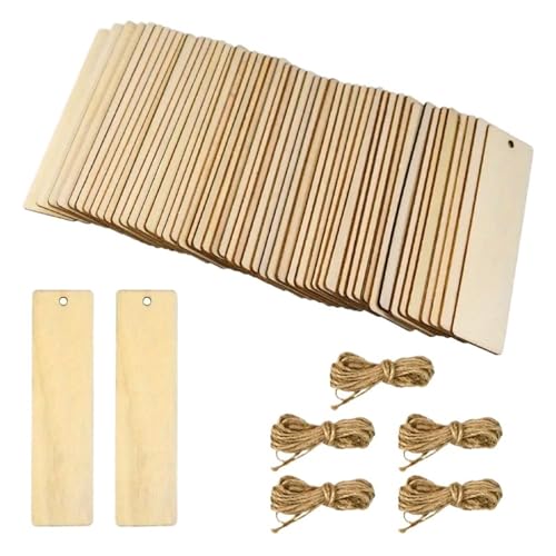 50Pcs Holz Tag Rechteckigen Blank Lesezeichen Mit Loch Und Seil DIY Handwerk Für DIY Handwerk, Geschenke von ZNTIHZ