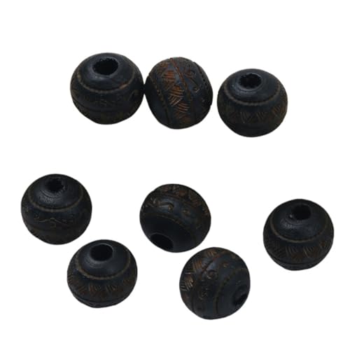 Natürliche Holzperlen, Lose Farbige Holzperlen, Geschnitztes Dekoratives Muster, Runde Kugeln, Perlen Zur Schmuckherstellung, DIY-Zubehör Für Makramee Basteln(Black) von ZNTIHZ