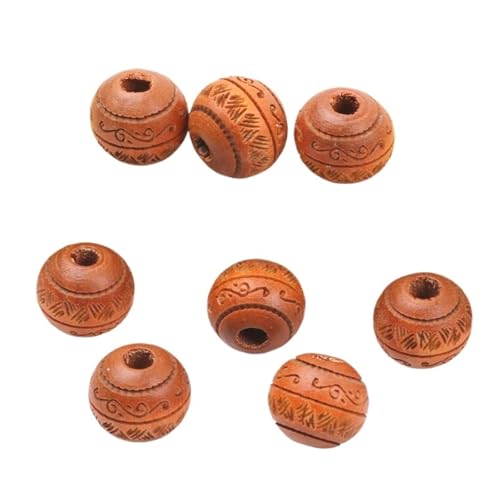 Natürliche Holzperlen, Lose Farbige Holzperlen, Geschnitztes Dekoratives Muster, Runde Kugeln, Perlen Zur Schmuckherstellung, DIY-Zubehör Für Makramee Basteln(Brown) von ZNTIHZ